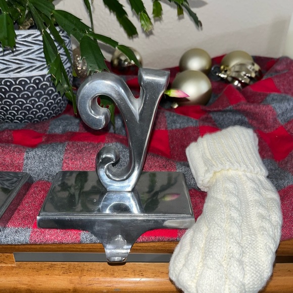 Vintage Heavy, silver Christmas stocking holders “JOY” - Picture 5 of 7